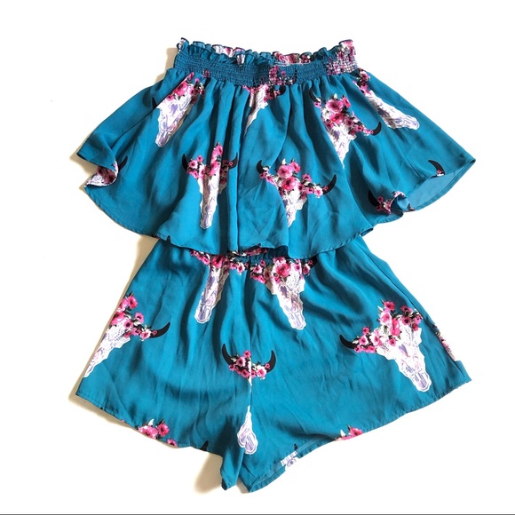 Altar'd State Pants - Altard State Blue Bull Floral Flowy Romper